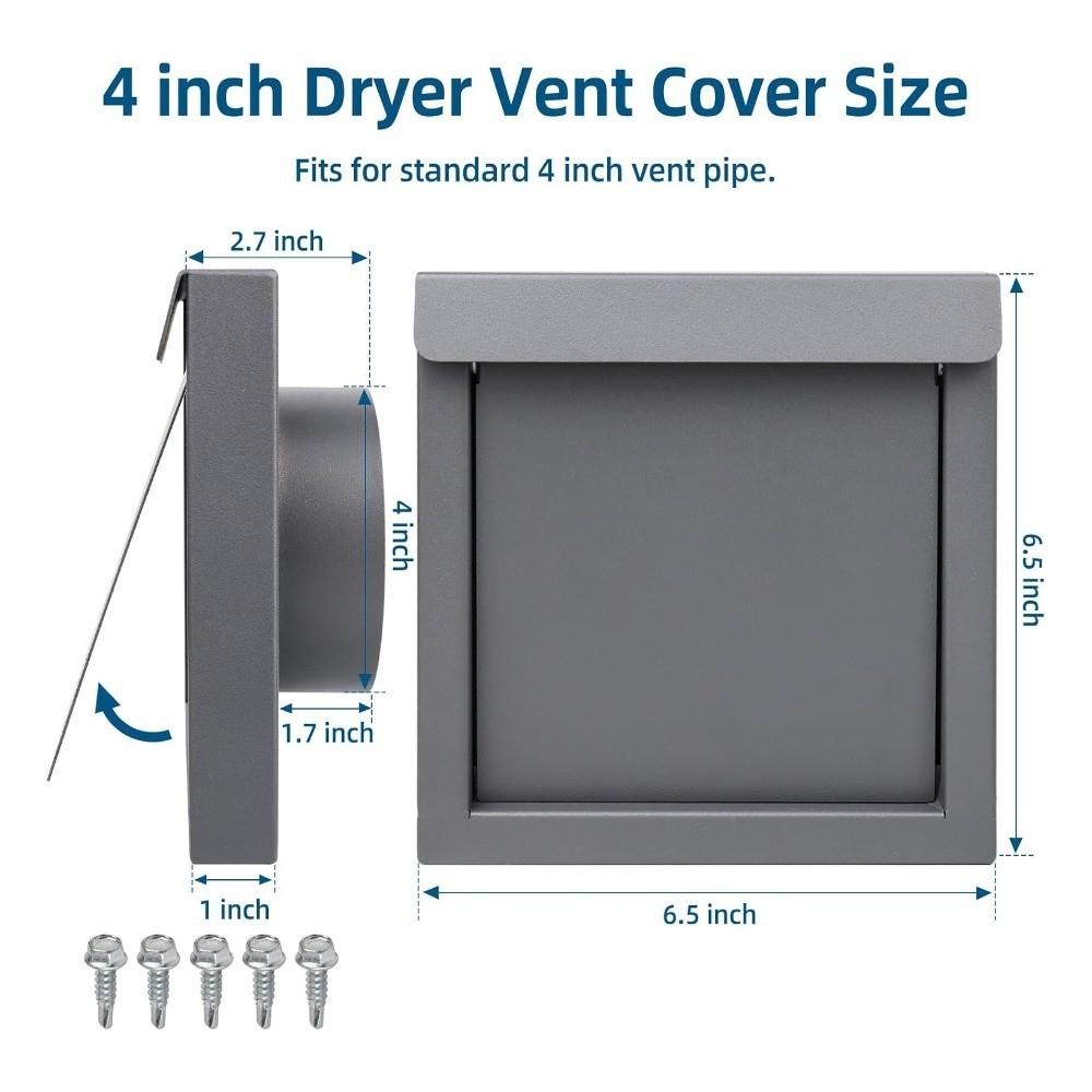 Useful Metal Dryer Vent Cover Weatherproof 4 Inch Exterior Wall Vent Hood Safety Anti-Backdraft Exhaust Hood Home Ventilation
