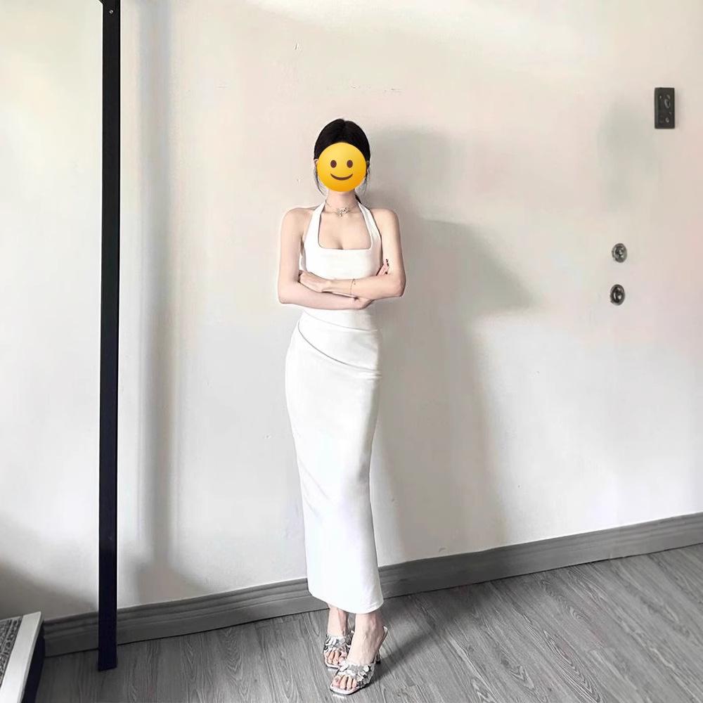

Women s White Sleeveless French Square Neck Halter Dress - Slimming, Elegant Summer Vacation Attire S