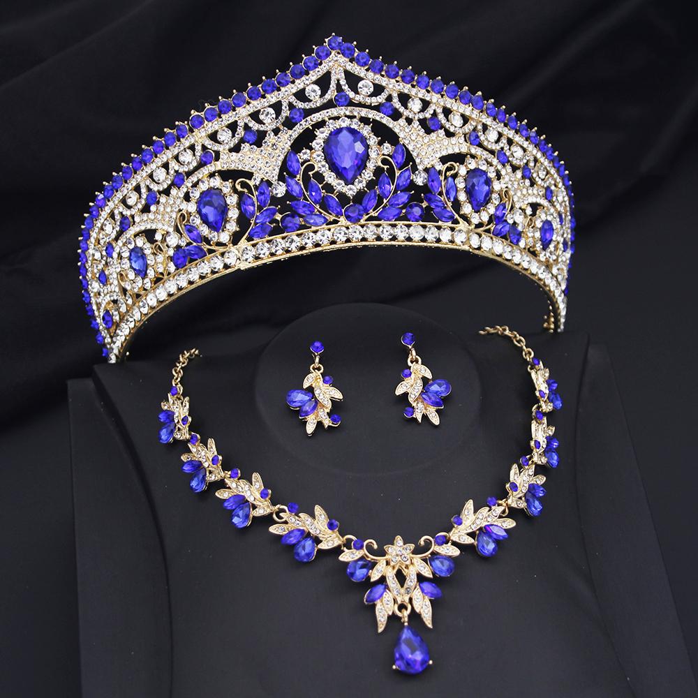 Princess Bride Crown Jewelry Sets for Women Tiaras and Necklace Earrings Set Prom Bridal Wedding Birthday Jewelry Accessory