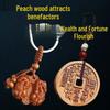 Peach Wood Pixiu Keychains - Lucky Coin Ornaments for Men and Women