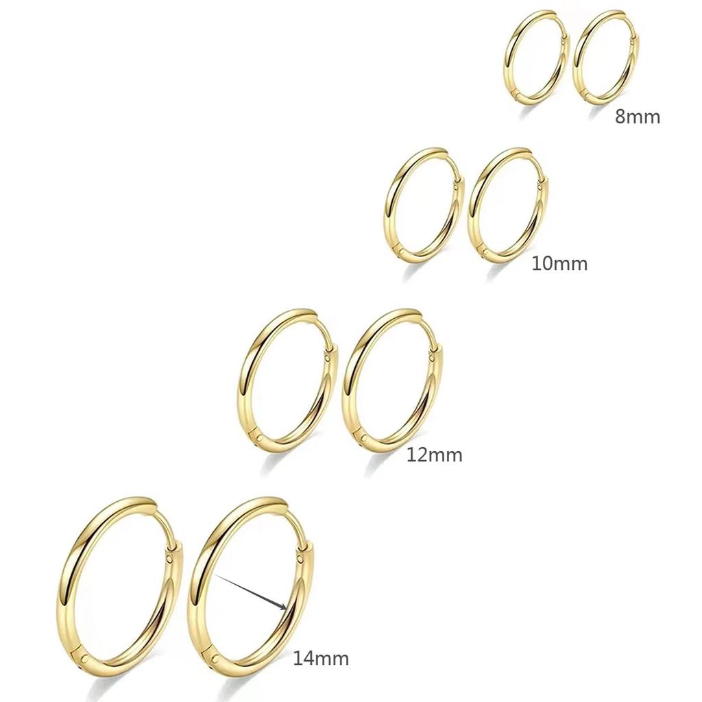 4 Pairs No Charms Stainless Steel Tiny Hoop Earrings Simple Silver/Gold Color Cirle Earrings Single Side Ear Jewlery