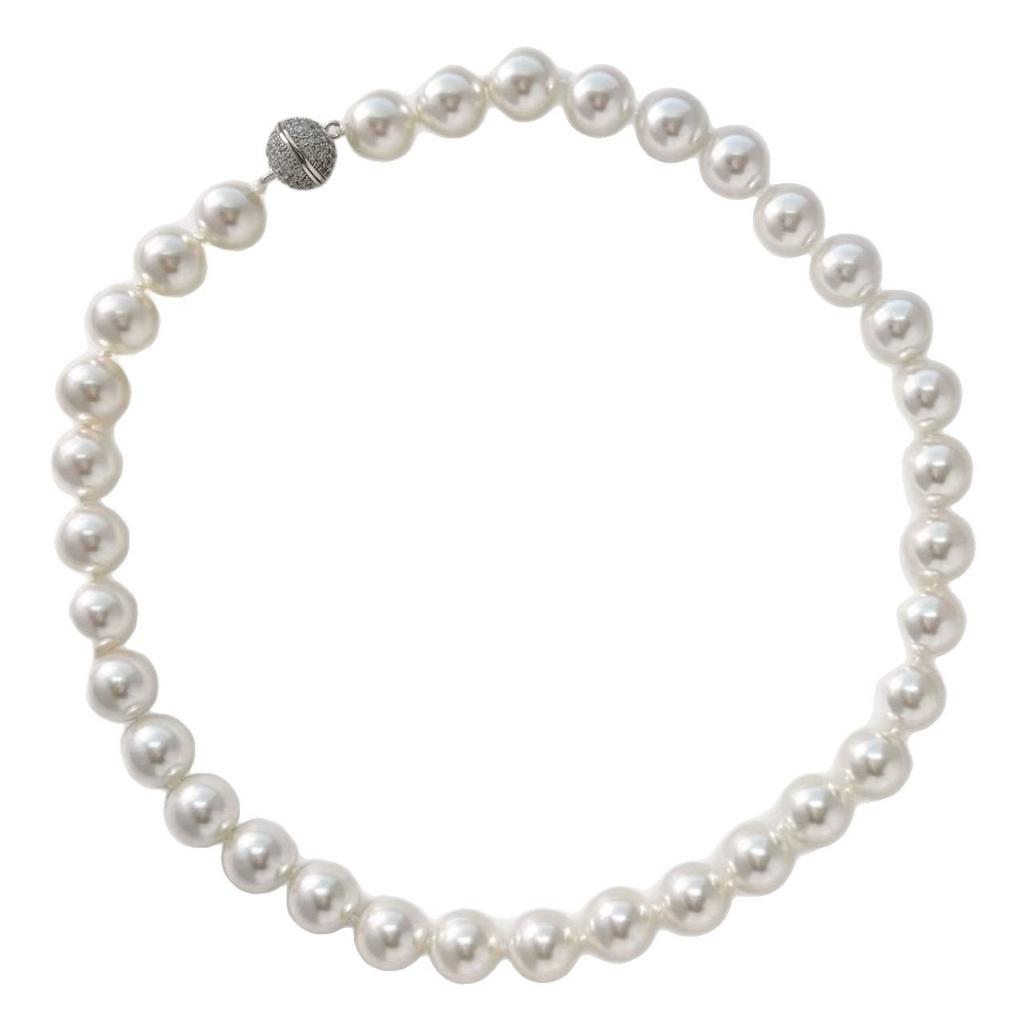 Vintage 12Mm High Quality Diamond Ball Buckle Faux Ao White Pearl Necklace Clavicle Chain