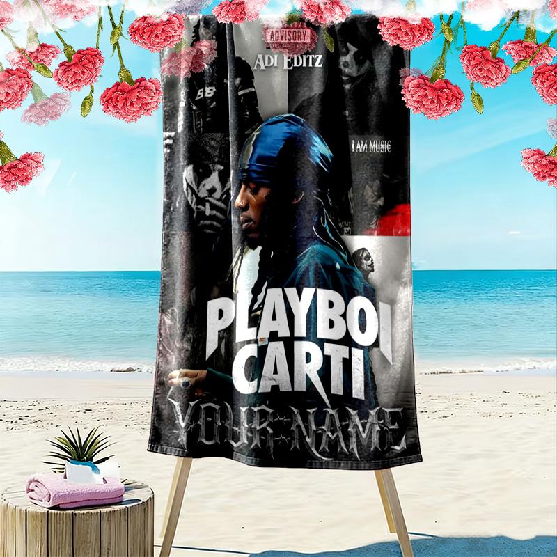 Name Custom Carti Print Beach Towel, Large Soft Quick Dry Towel for Beach Camping Swimming