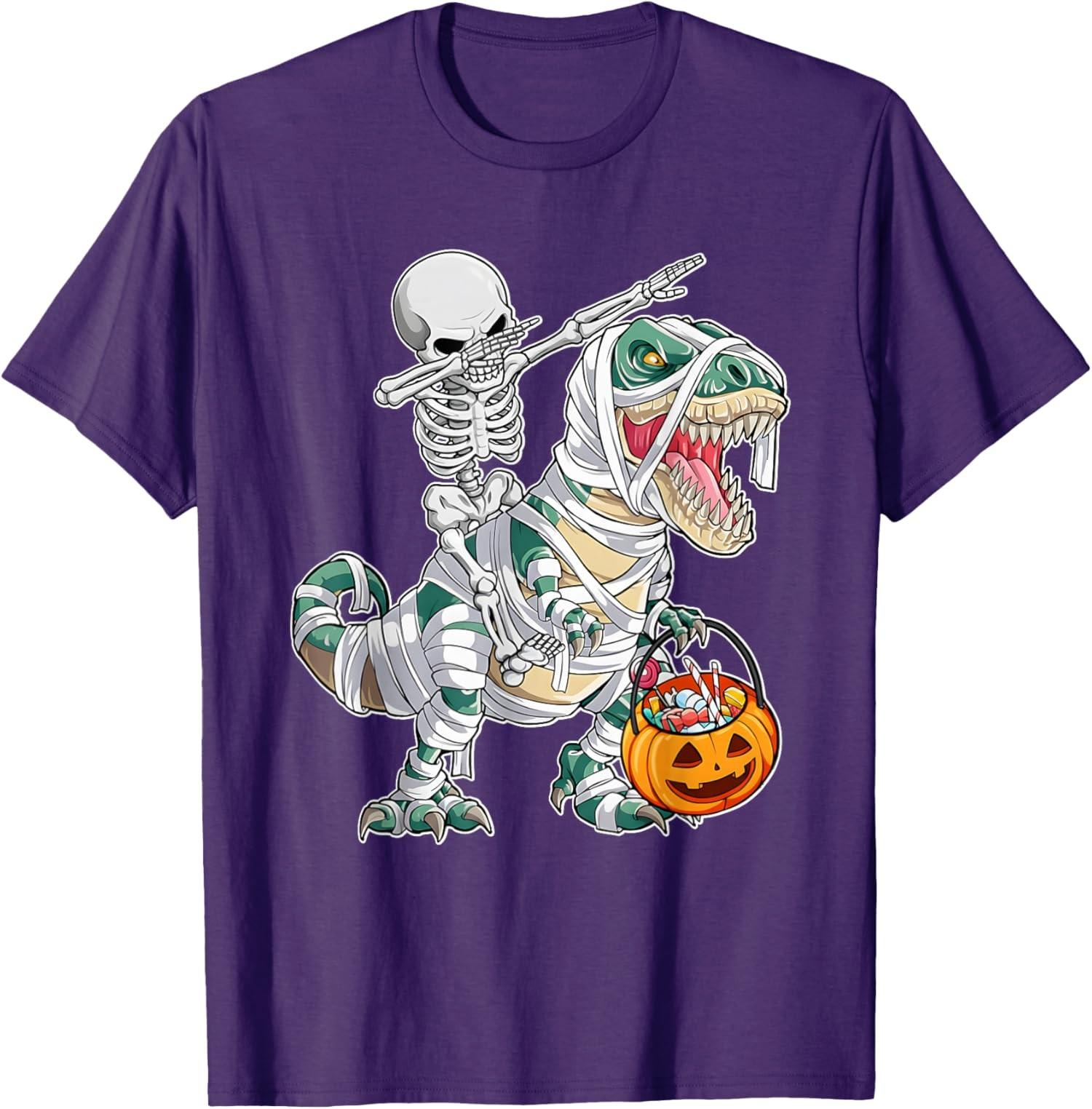 Skeleton Riding Dancing Dab Dinosaur Halloween Unisex T-Shirt S