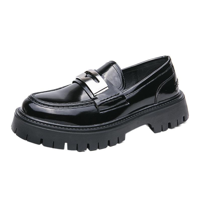 Summer Glossy Small Leather Shoes Breathable British Heightening Leather Shoes Men's Thick-soled Trend Foot-fitting Casual Loafers