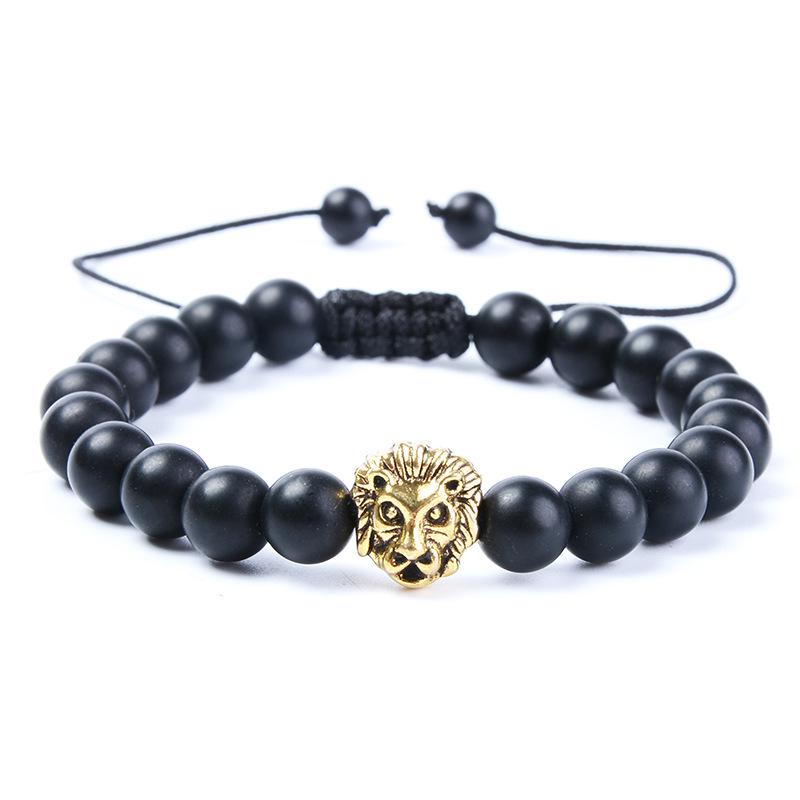 Black Dragon Agate Lion Head Beaded Bracelet