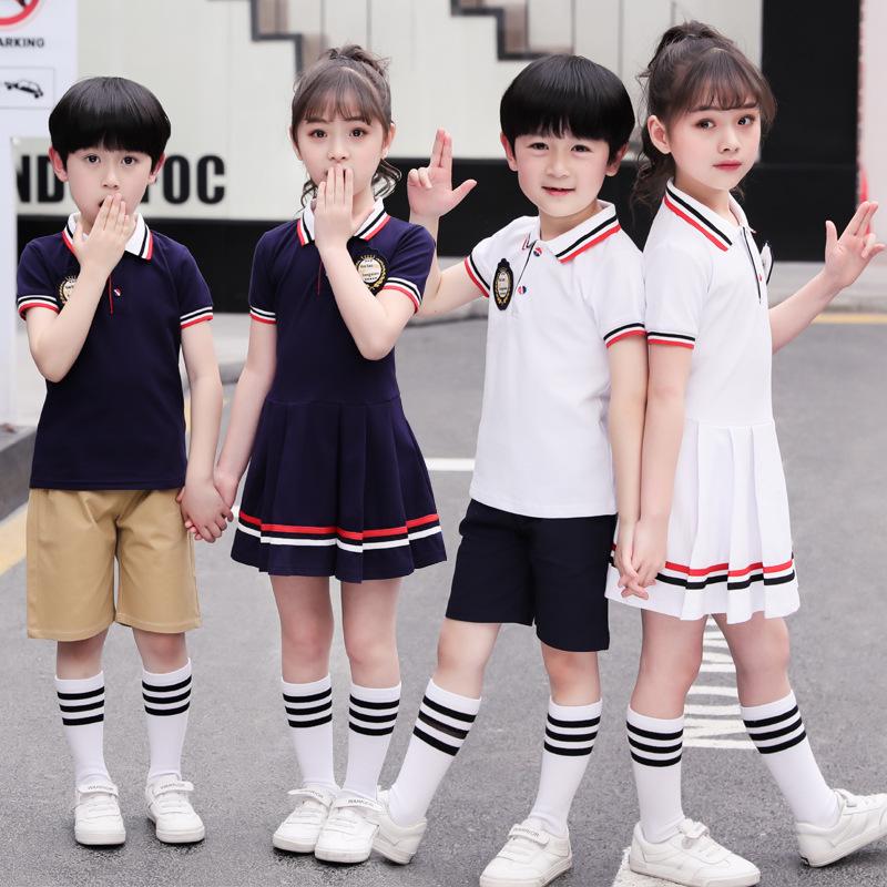 British Academy Style Summer Kindergarten Uniform: Pure Cotton Short-Sleeve Set with Shorts and Skirt