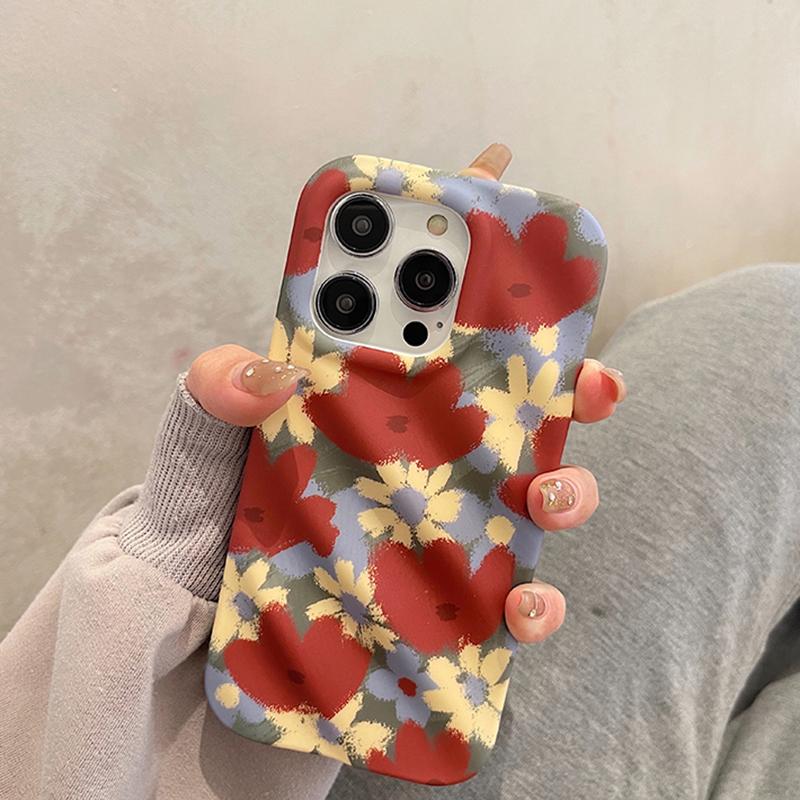 Gelbe Blumen Ölgemälde Hülle Für Iphone 13 11 12 14 Pro Max 14 Plus 3D Kurvendesign Stoßfeste Rückseite