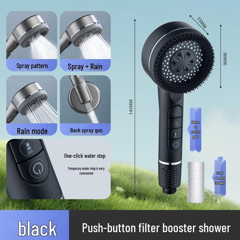 Four-Function Pressurized Lotus Shower Head with Bathing Brush