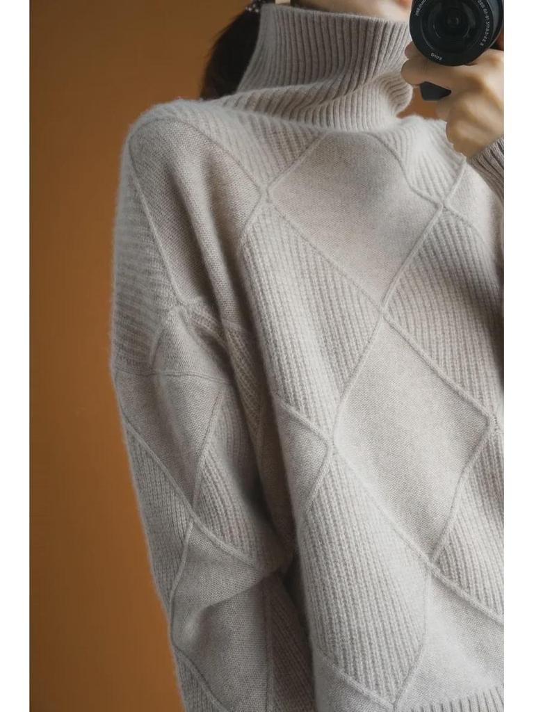 Damen Locker Geschnittener Dicker Rollkragenpullover Strickpullover für Herbst & Winter