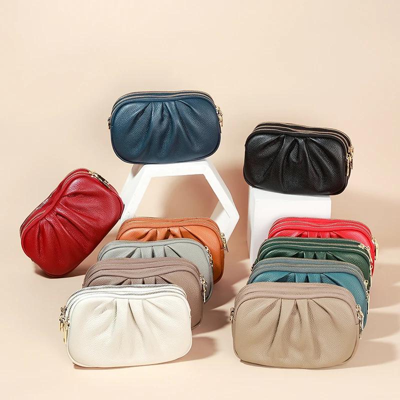 Ladies Soft Retro Cowhide Small Crossbody Bag Female Casual Luxury Designer Handbags Women Cow Leather Phe Shoulder Bags Lady