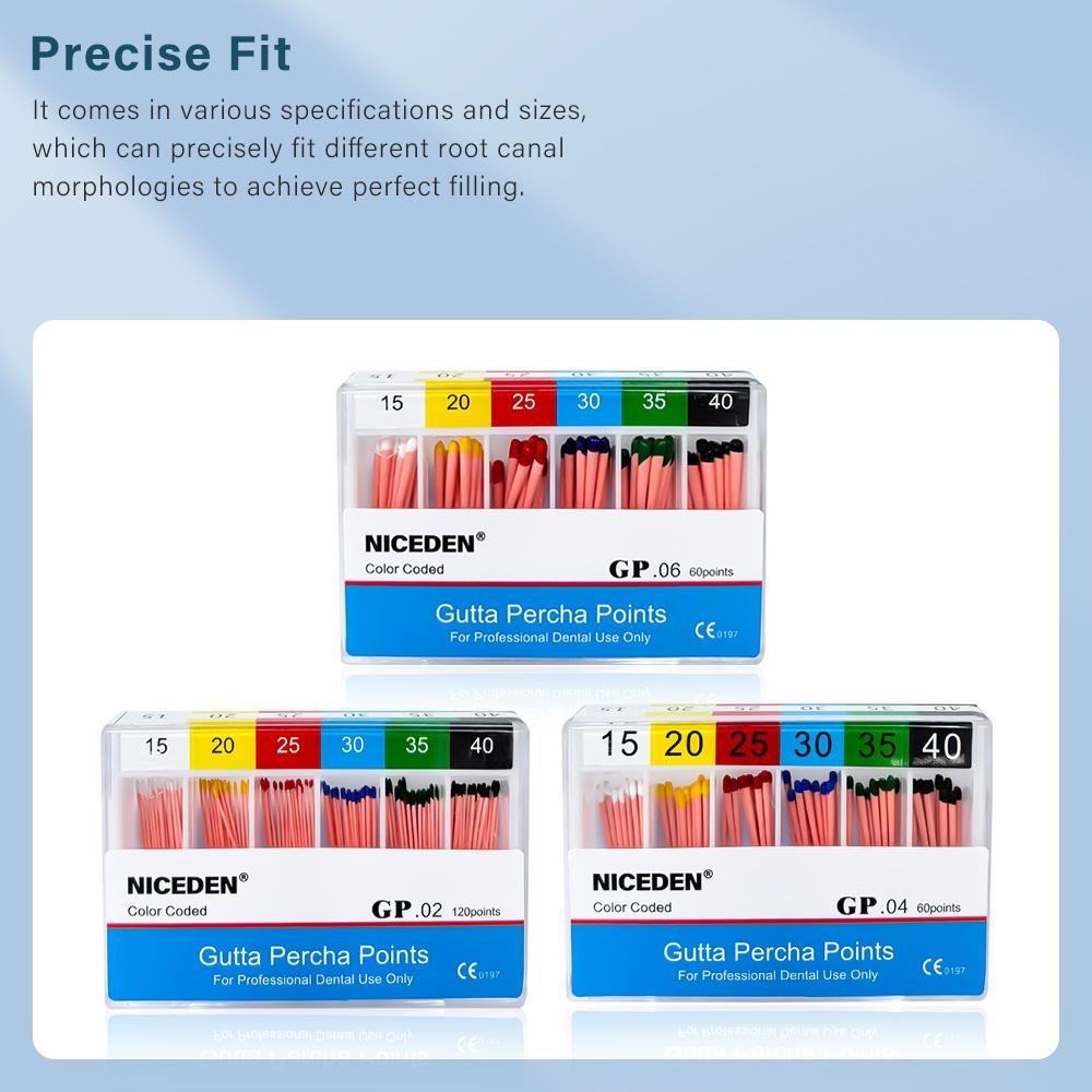 Niceden Dental Gutta Materials Percha Root Points Endodontics Cotton Fiber Tips Dentistry GP Canal Taper 02 04 06 #15-40 F1-F3