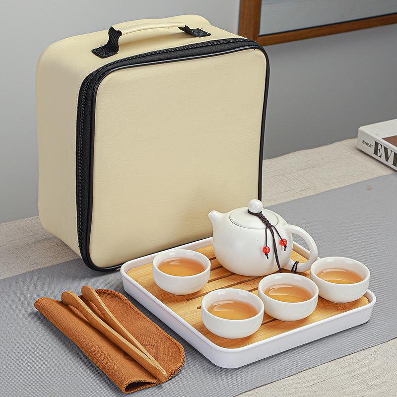 Portable Travel Ceramic Ding Kiln Kung Fu Tea Set, Simple Business Event Souvenir