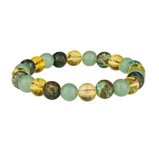 Boho Style Fashion Ornament Handmade Natural Stone Stretch Bracelet, Adjustable Elastic Healing Faux Relaxed Jewelry for Travel Crystal Spiritual