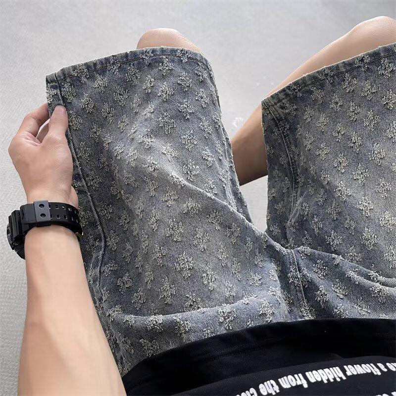 Men's Summer Retro Starry Sky Denim Shorts - High Street Tall 5-Point Breeches