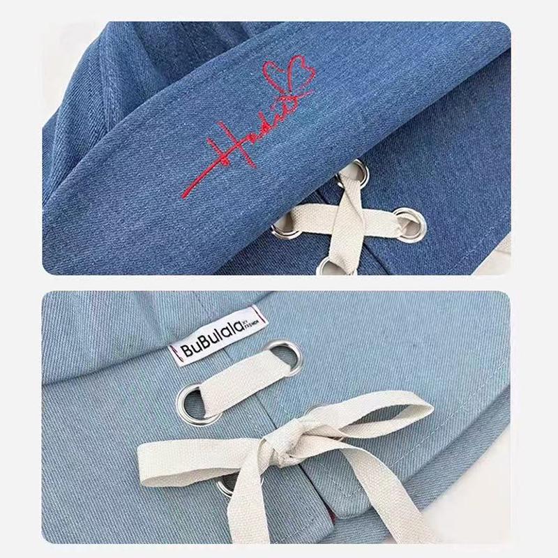 Korean Style Denim Fishing Cap Large Brim Foldable Bow Tie Hat Face Slimming Fashionable Sun Protection Retro Bucket Hat