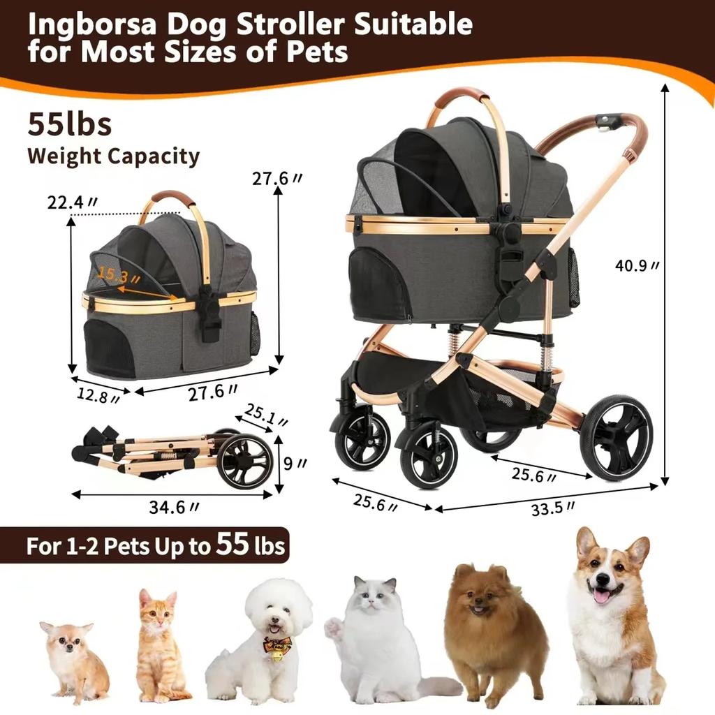 Pet Stroller Can Be Detached for Cats and Dogs The Large Space Is Comfortable and The Dog Stroller Is Easy To Fold