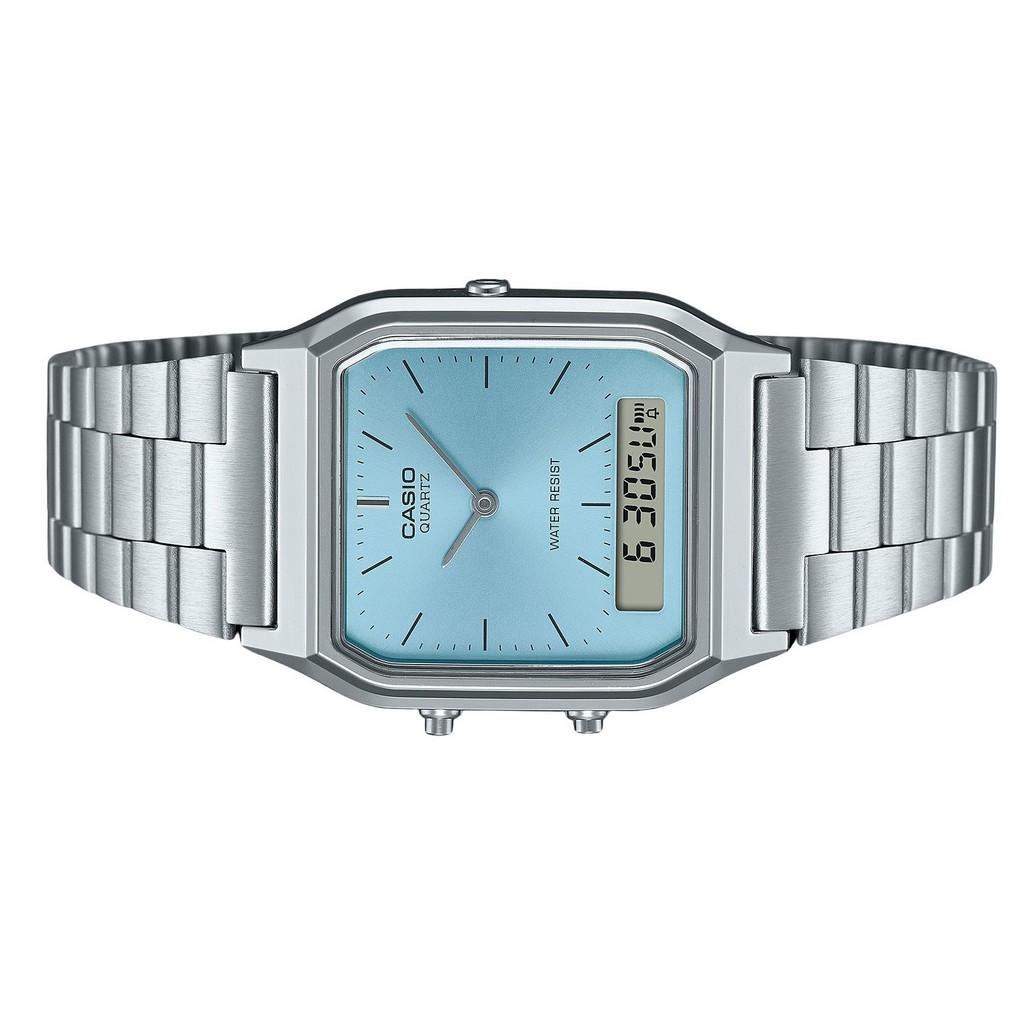 Casio Vintage analog digital turkis blå skive kvarts AQ-230A-2A1 dameklokke