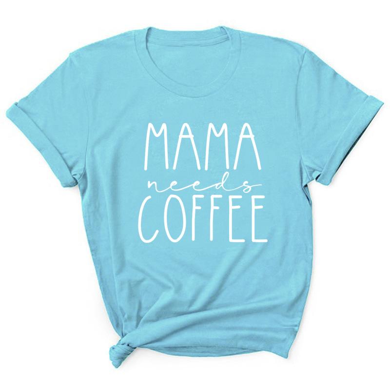 Mama Coffee Letter Printed Summer Casual Pure Cotton Short Sleeved Round Neck T-Shirts Women’s