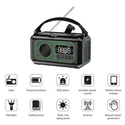 Solar Weather Radio 16000mAh-12000mAh Flashlight Hand Crank Emergency Radio Reading Lamp Built-In Speaker for Outdoor Survival