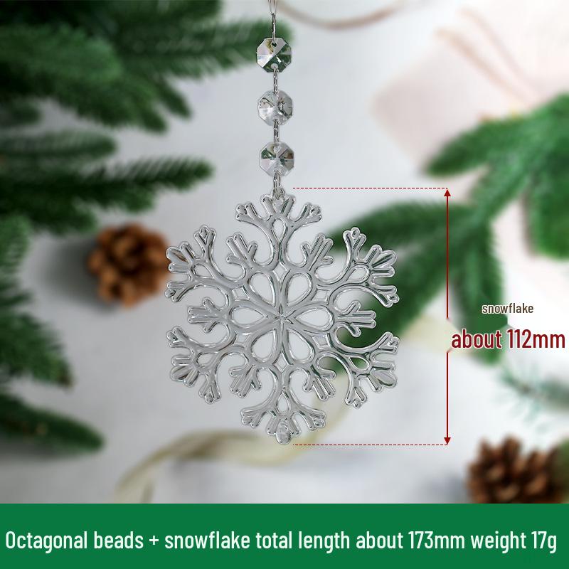 Transparent Acrylic Snowflake Ornament Set with Crystal Bead Strings for Christmas Tree Decoration