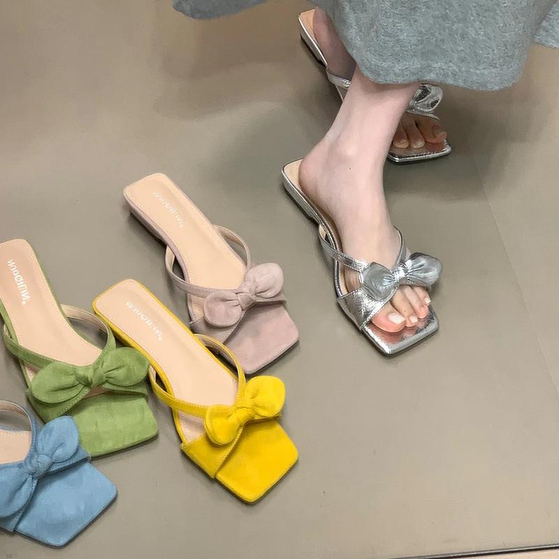 Mode Été Nouveau Style Mode Confortable Pantoufles Femmes Élégantes Pantoufles Chaussures Nœud Femmes Décontractées Bout Ouvert Talon Plat