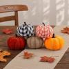 Burlap And Velvet Pumpkins 5 Pcs Fall Fabric Pumpkin Decor, Thanksgiving Farmhouse Stuffed Plaid Decoration, Harvest Small Faux for Home Table