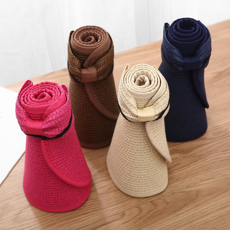 Summer Straw Hat For Women Foldable Wide Large Brim Bowknot Visors Hat Travel Sun Hat Chapeau Femme Beach UV Protection Caps