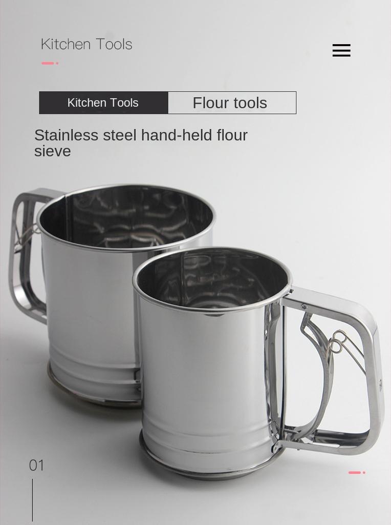Stainless Steel Flour Sieve Hand-held Flour Sieve Cup DIY Baking Tool Double-layer Large Hand-pressed Filter Sieve
