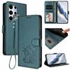 For Samsung Galaxy S25 Ultra Wallet Case with Wrist Strap Love Cat Pattern Imprint Leather Phone Cover