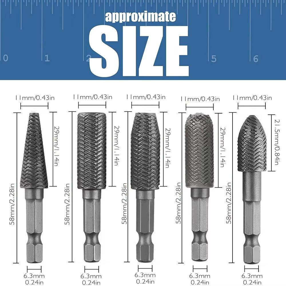 5 Pcs Heat-resistant Hex Shank Rotary Steel File Set Grinding Head For Drilling, Grinding Etc