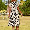 Women's Fashion Casual Loose Floral Print Round Neck Pocket Short Sleeve Dress