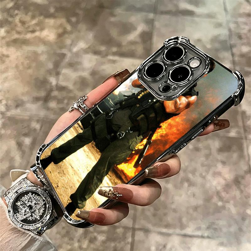 Terminator Arnold Schwarzenegger Plating Phone Case For Iphone 16 17 Pro Max Air 16E 14 15 Plus 12 13 Mini Anti-Fall Airabag Cov