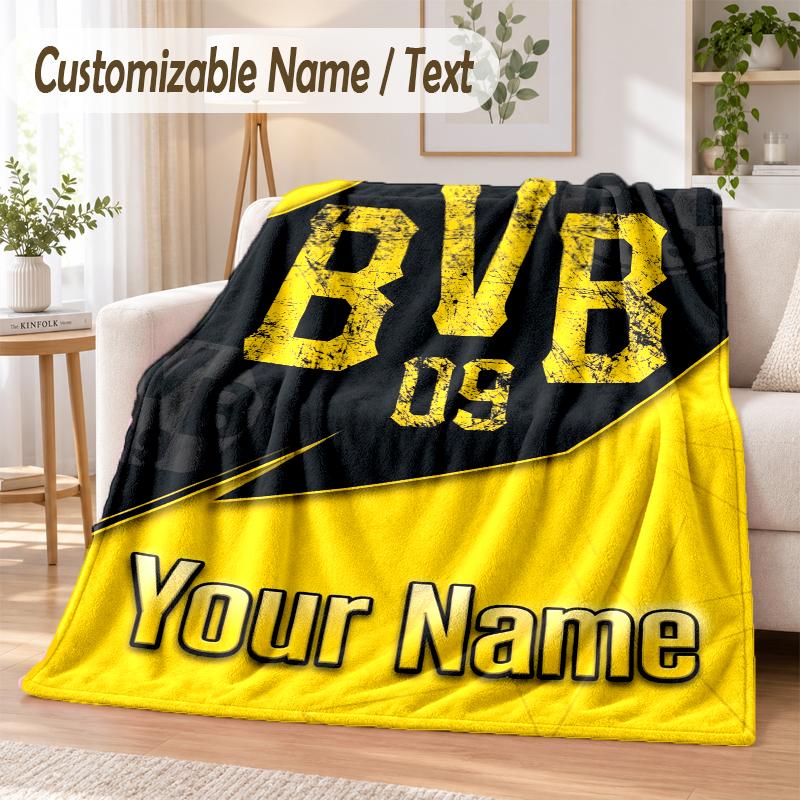 Custom Text Flannel Blanket Borussia Dortmund Print Warm Cozy Blanket Home Sofa Bedding