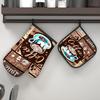 1 Set of 2pcs Heat-Resistant Oven Mitts And Coffee Pattern Pot Holders, Measuring 10.6 X 6.7 Inches, Perfect for Kitchen Decor