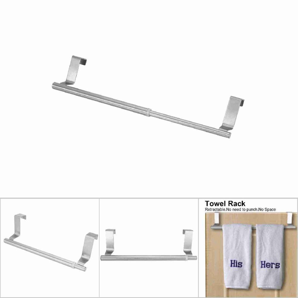 Silver Towel Rack Retractable Towel Bar Practical Towel Holder  over Door Single Bar