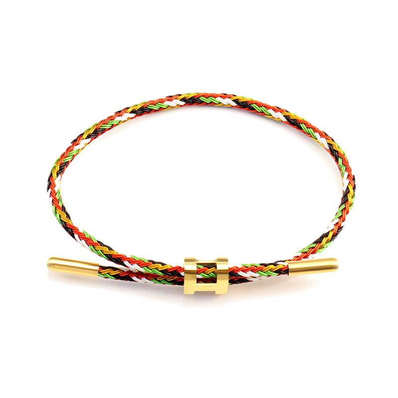 Titanová ocel 3D I-spona Vodotěsný náramek Náramek Nerezová ocel Zlatá barva Rok narození Pletené ocelové lanko Kožená šňůrka Červená šňůrka