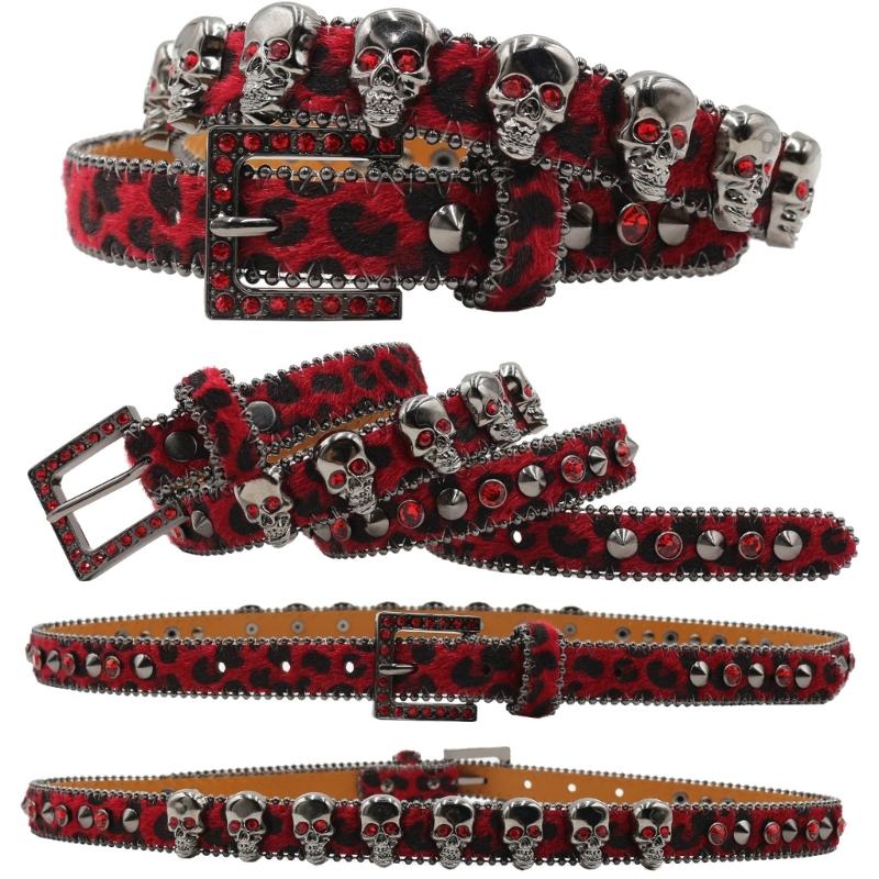Trendy Waist Belt Studded Rhinestones Crystal for Street Dance Rivets Belt Livehouse Punk Waist Chain Skull Buckle