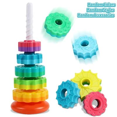 Tesori Stapelbarer Regenbogenturm für Kinder, bunte drehbare Zahnradringe, große Bausteine, Puzzle, Lernspielzeug für Kinder von 1-3 Jahren