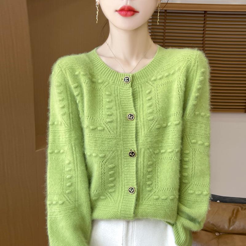 QingHe Cashmere Women's 30% Cashmere Cardigan - Soft & Warm Wool Blend Sweater