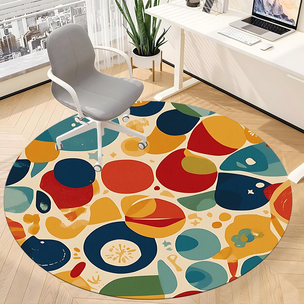 1PC Abstract Colorful Shapes Office Round Area Rug, Mat Suitable For Office, Under Office Chairs Bedroom Living Room Home Decor, Room Deco