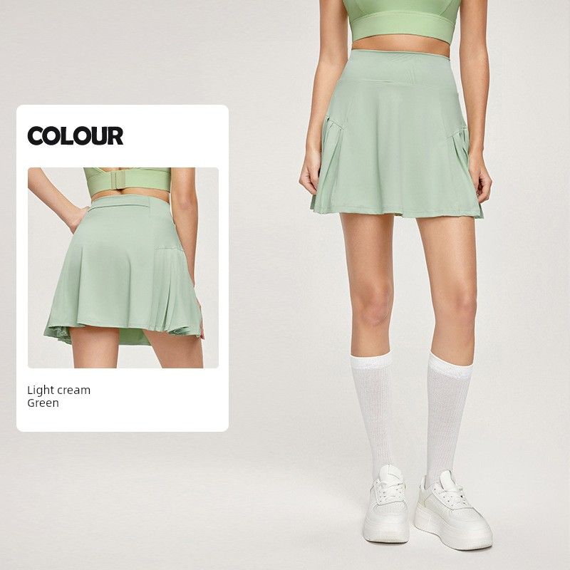 Foreign Trade New Cool Feeling Sports Short Dress Anti-exposure Fake Two-Piece Badminton Pocket Tennis Skirt Slimming Yoga Skirt