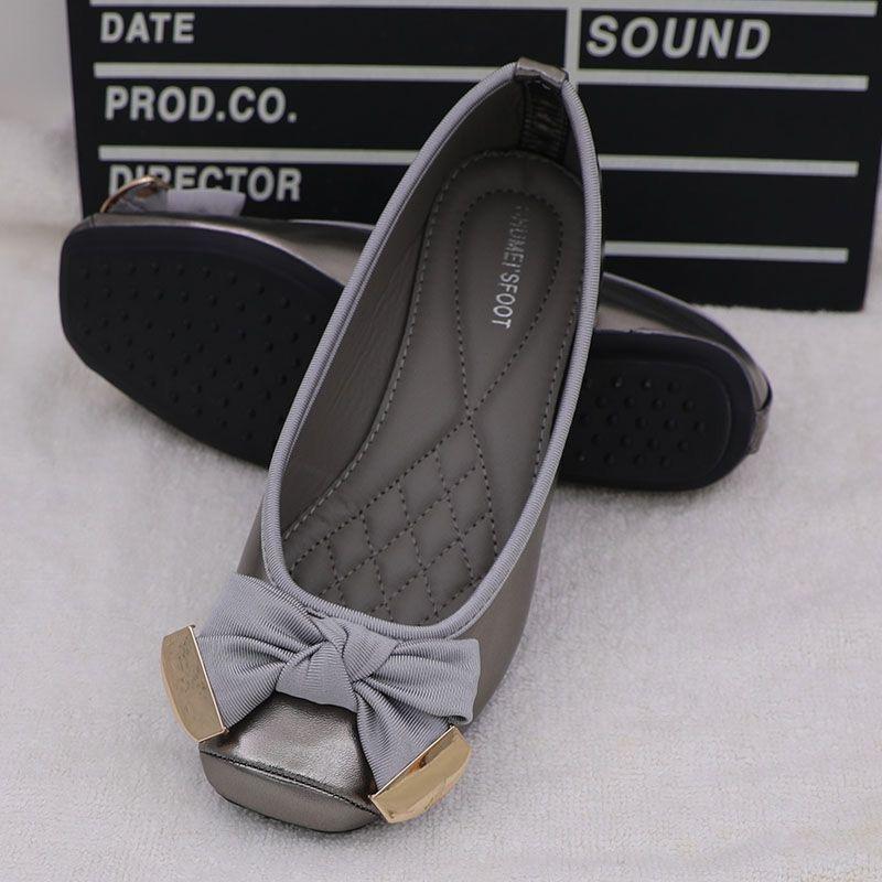 Fashion Spring Summer Shoes Women Ballet Flats Sweet Flat Bowknot Laides Brand Shoes Plus Size 41 Black Gold D069