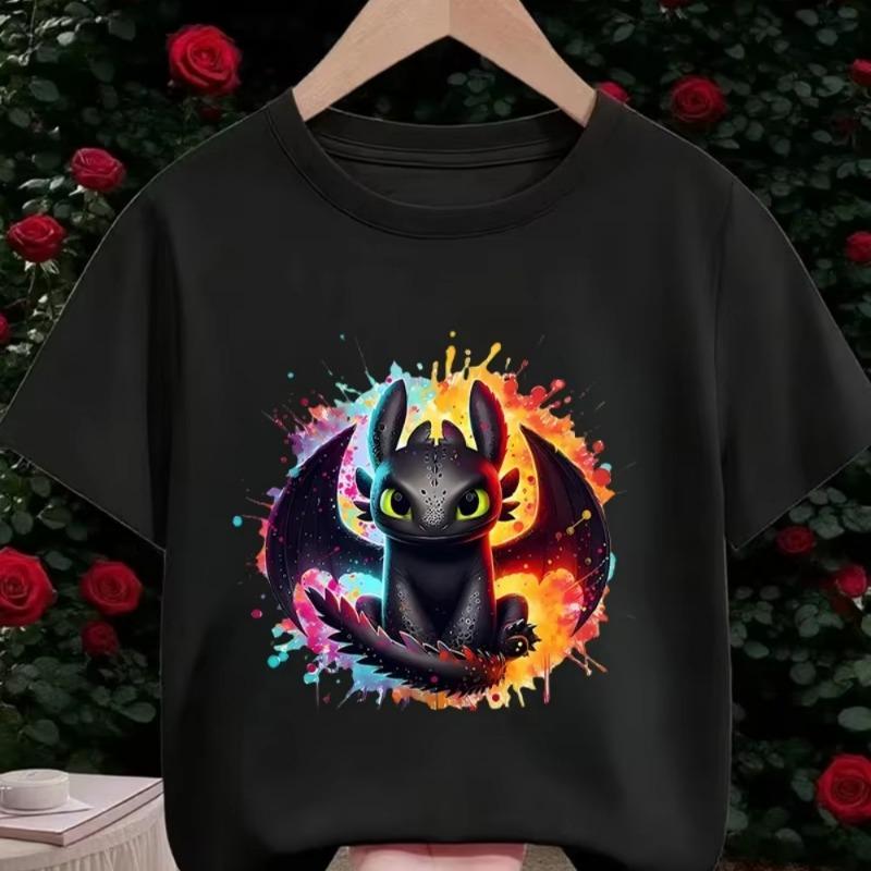 Toothless Kid T-ShirtDragon Graphic Tee,Short Sleeve Cotton Crewneck,Colorful Art Print,Daily Casual Wear,