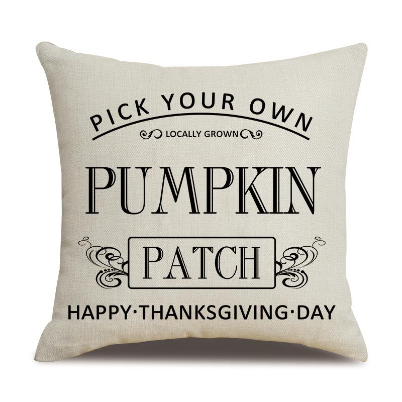 Thanksgiving Linen Pillowcase Autumn Pumpkin Print Pillow Cushion Cover