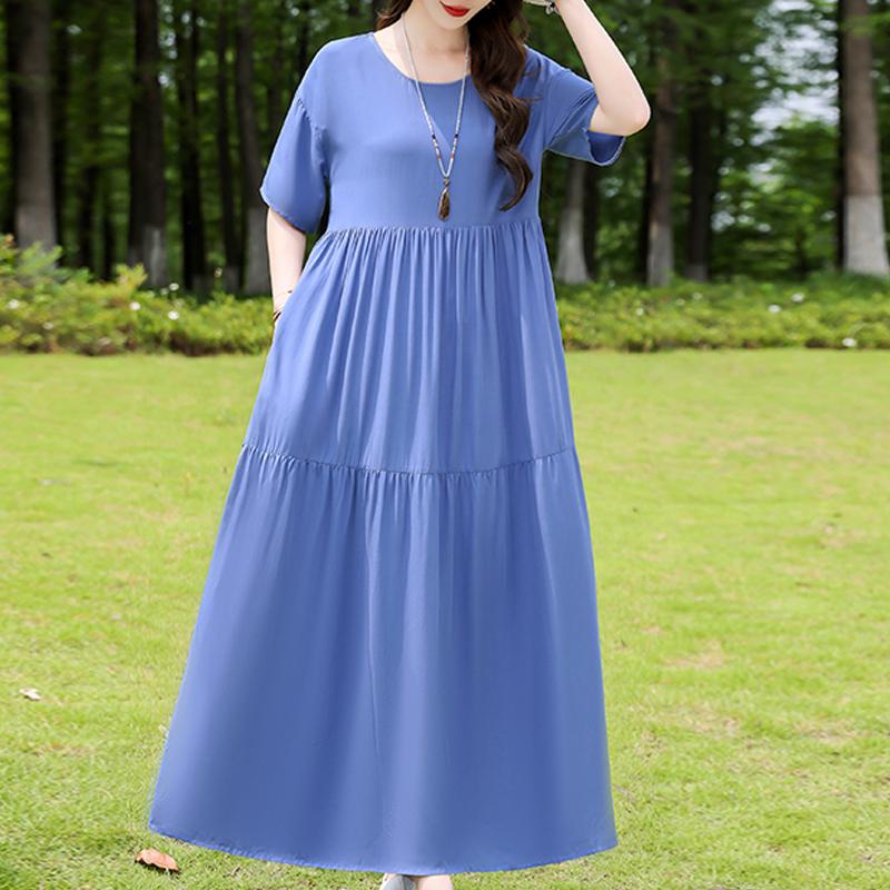

Элегантное летнее свободное платье женское винтажная одежда больших размеров повседневное с коротким рукавом длинные платья 5XL синий