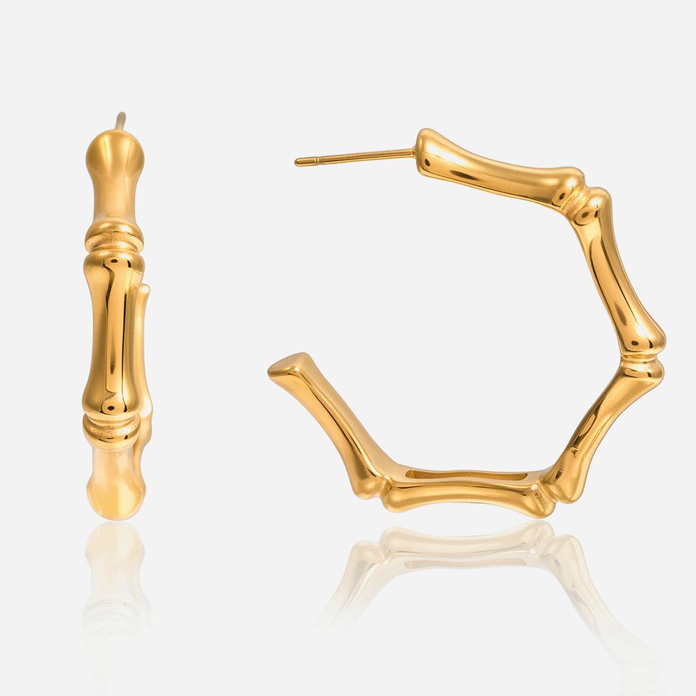 Light Luxury Niche High-end 18K Gold Bamboo C-ring Earrings
