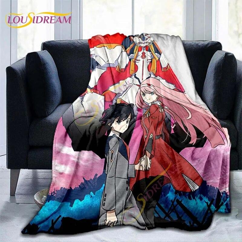 Anime DARLING In The FRANXX Deky Strelizia Deka Flanel ZERO TWO Throw Deka na pohovku Cestovní deky pro dospělé