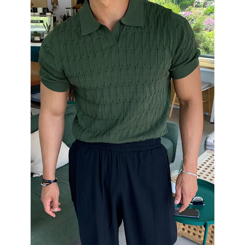 Men's Slim Fit Ice Silk Knit Polo with Lapel