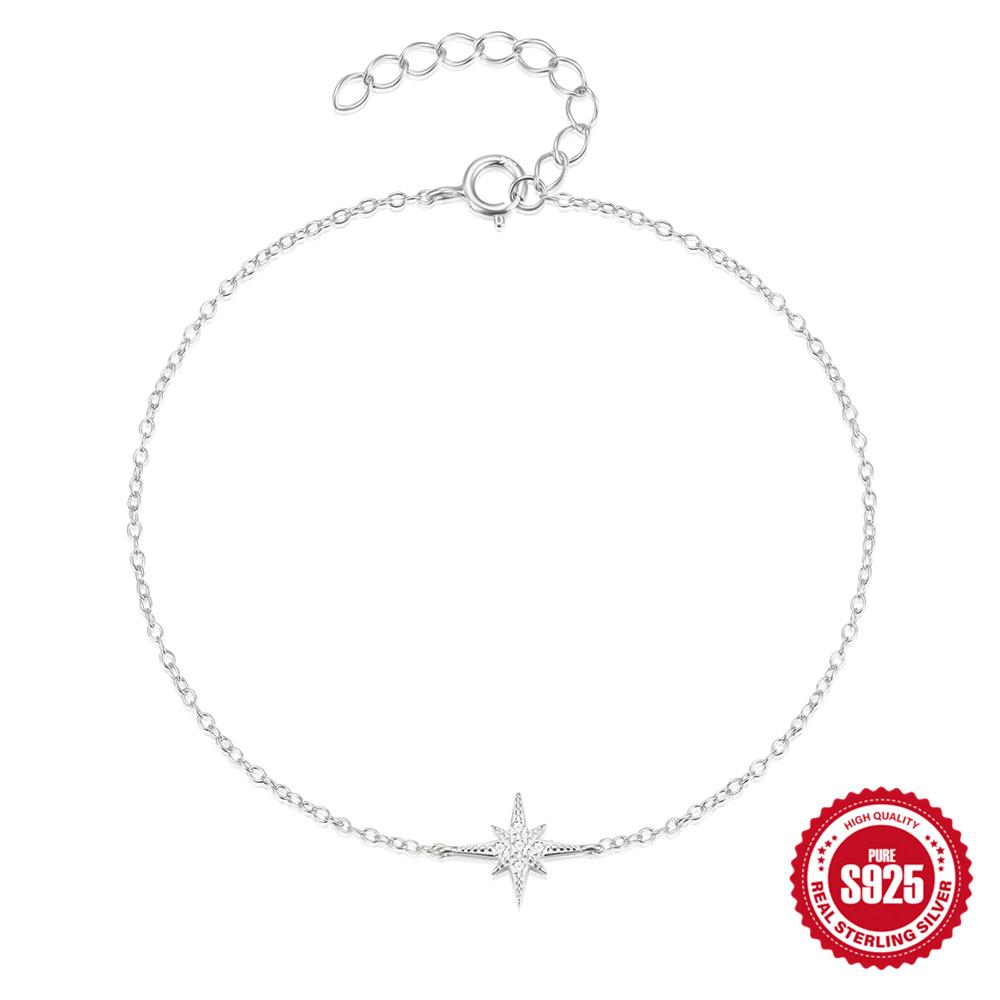 CANNER European American Style Eight-Pointed Star Zircon Bracelet S925 Silver Personality Simple Versatile Bracelet